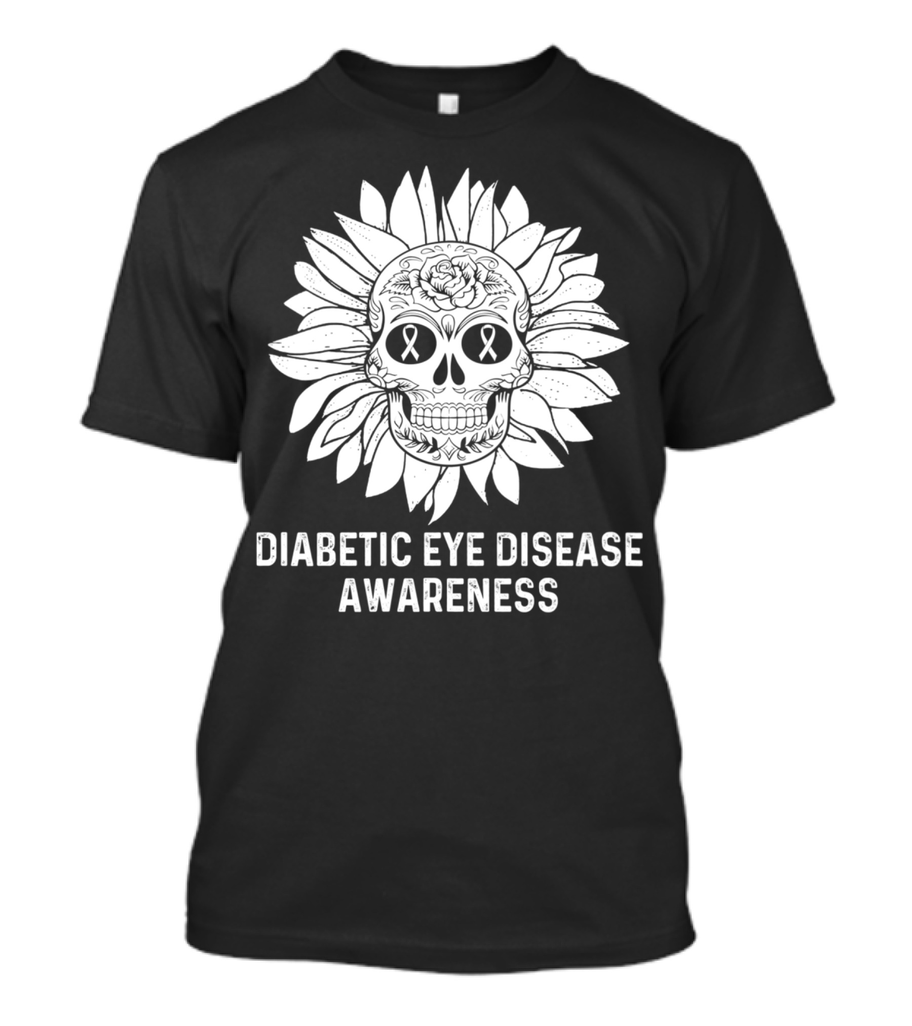 Diabetic Eye Disease Awareness Skull With Ribbon Eyes T-Shirt