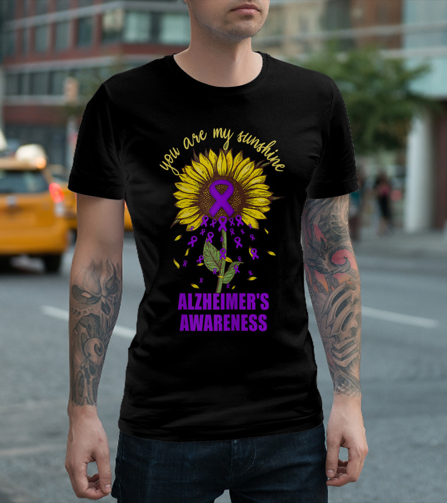 You Are My Sunshine Sunflower Purple Ribbons Alzheimer's Awareness T-Shirt