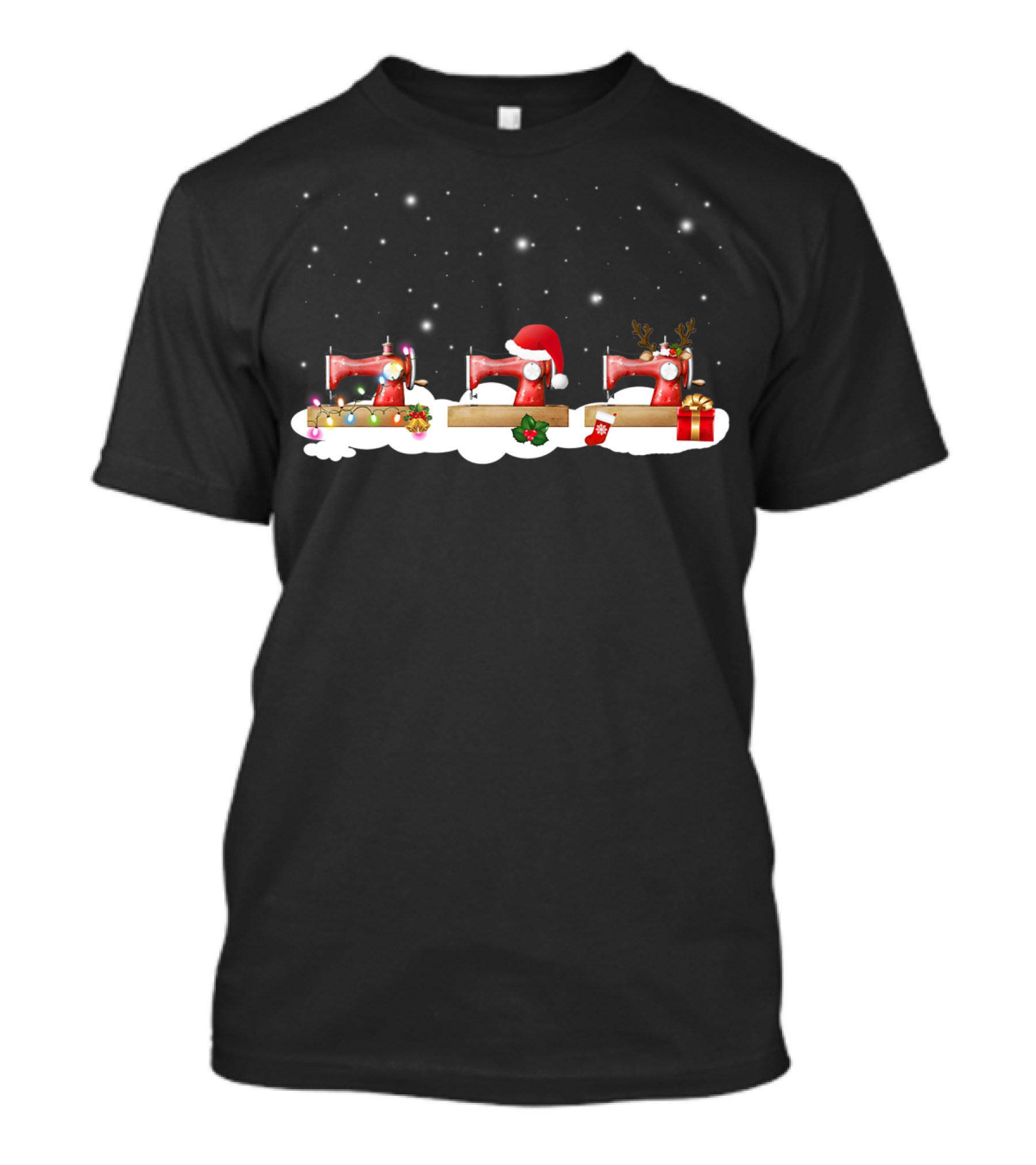 Funny Christmas Quilting Machines With Santa Hat And Reindeer Antlers For Quilters T-Shirt