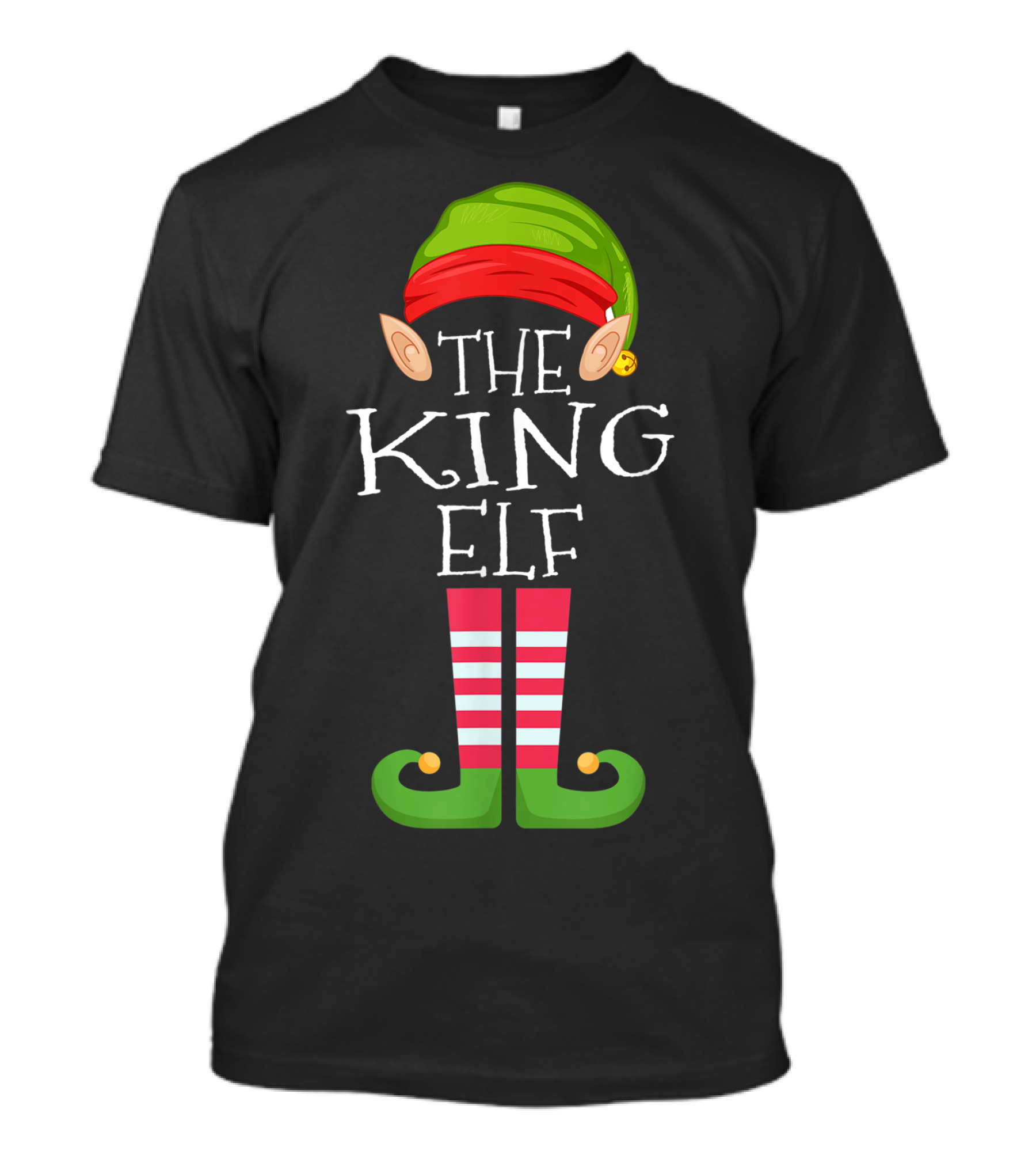 The King Elf Christmas Costume Design With Striped Socks And Festive Hat T-Shirt