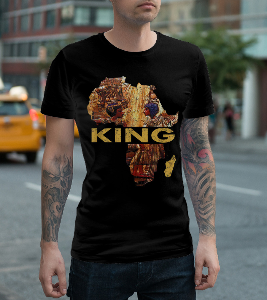 King Husband Man With Egyptian African Couple Map T-Shirt