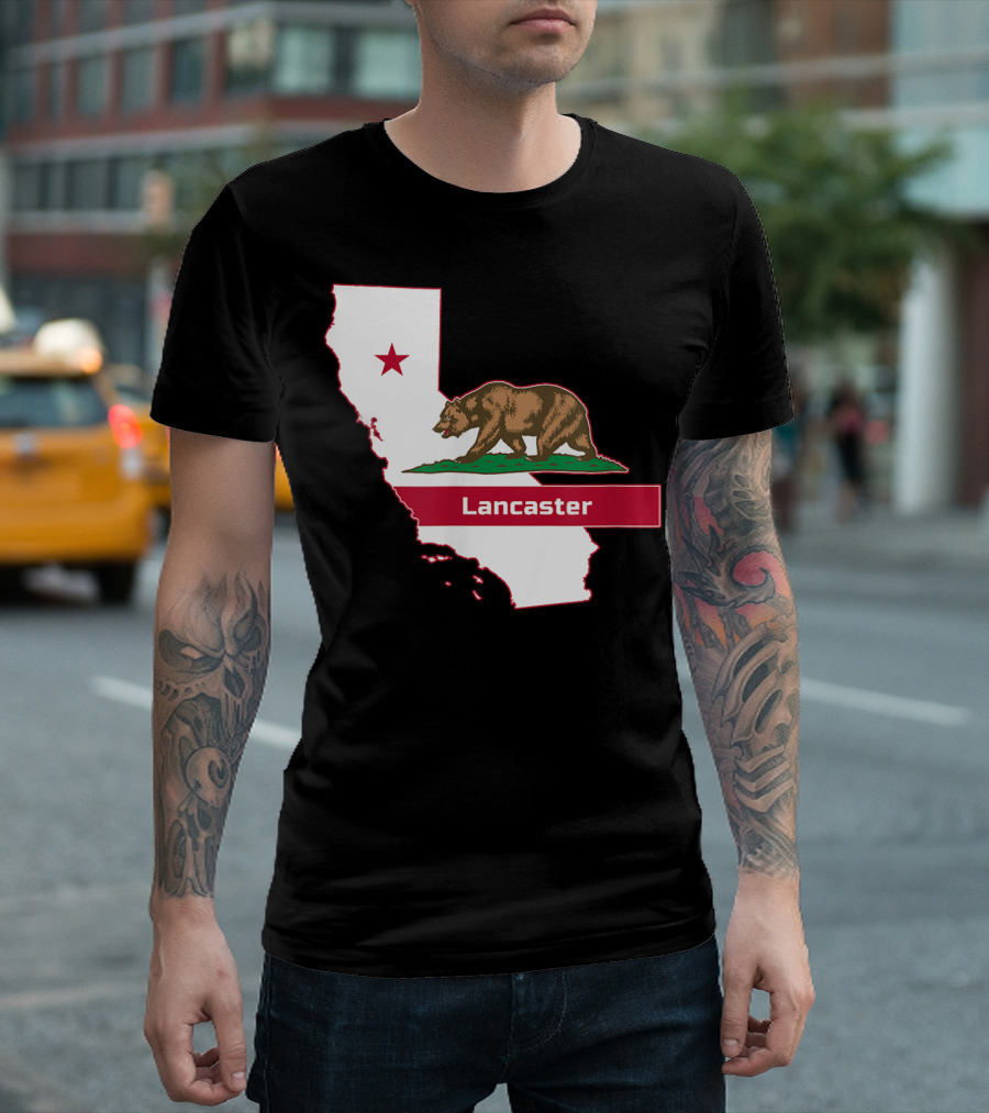 Lancaster Bear California State Flag Map T-Shirt