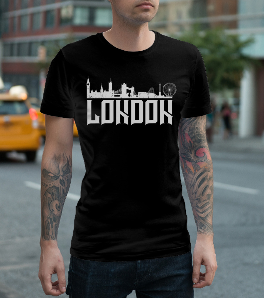 London England City Skyline and Landmarks in T-Shirt