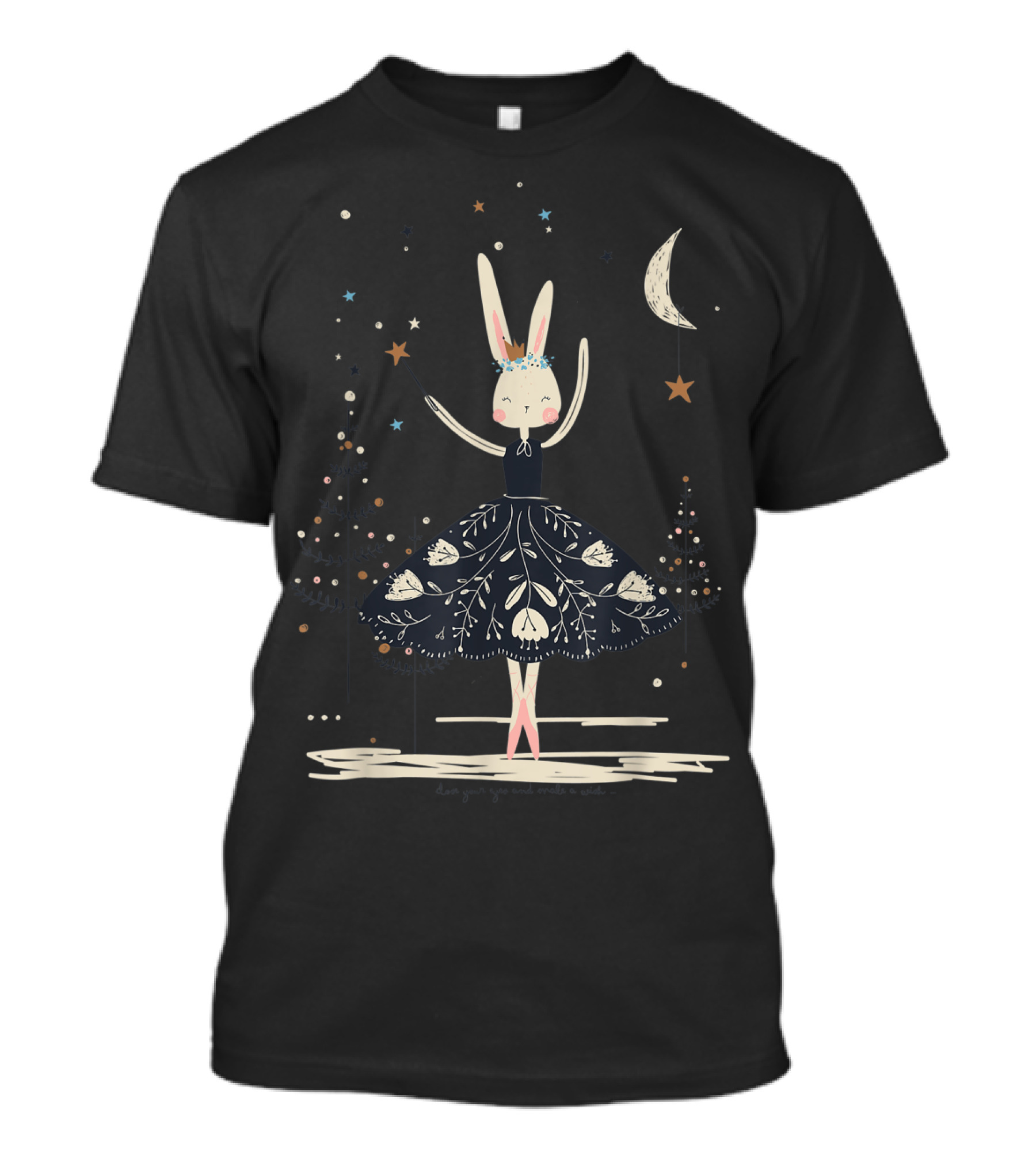 Magic Fairy Close Your Eyes And Make A Wish Bunny With Moon And Stars T-Shirt