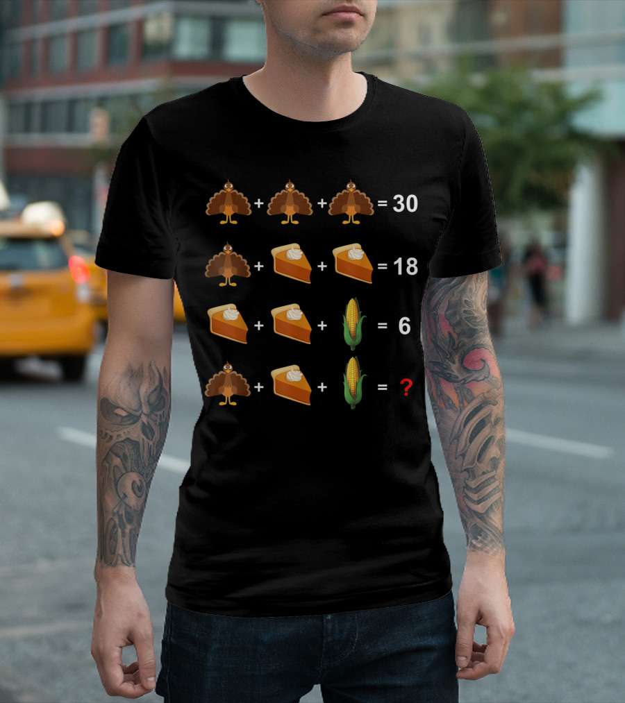 Math Teacher And Geeks Thanksgiving Kawaii Turkey Pie Corn Puzzle T-Shirt