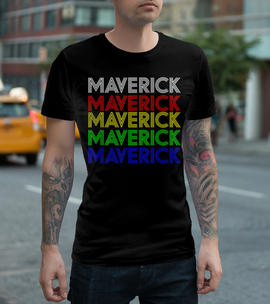 Maverick Multicolor Repeating Text Personalized First Name T-Shirt