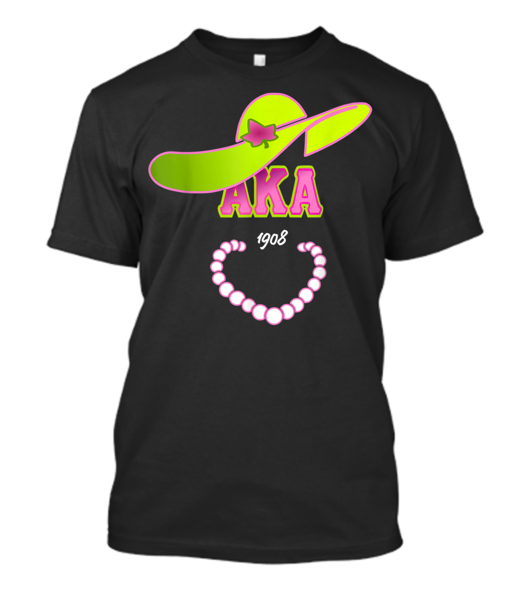 AKA 1908 Pink Green Hat Pearl Necklace Mens Fashion Paraphernalia T-Shirt