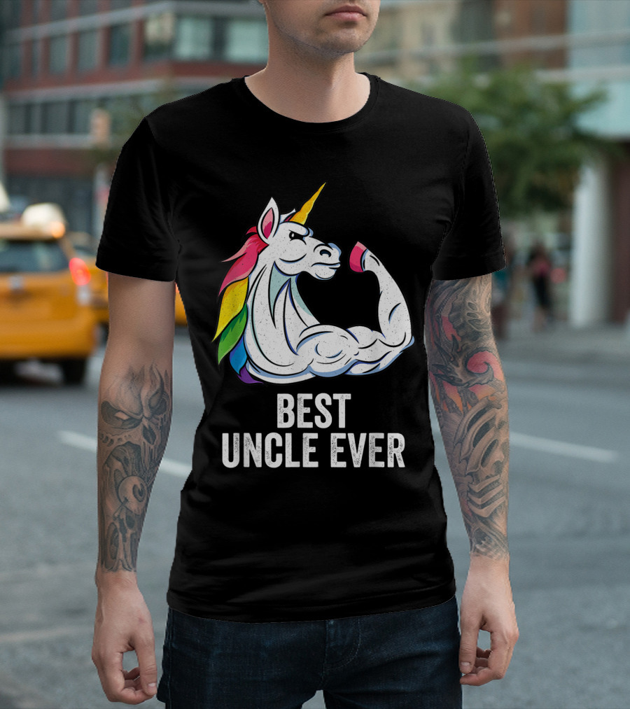 Mens Cute Unicorn Best Uncle Ever Fun T-Shirt