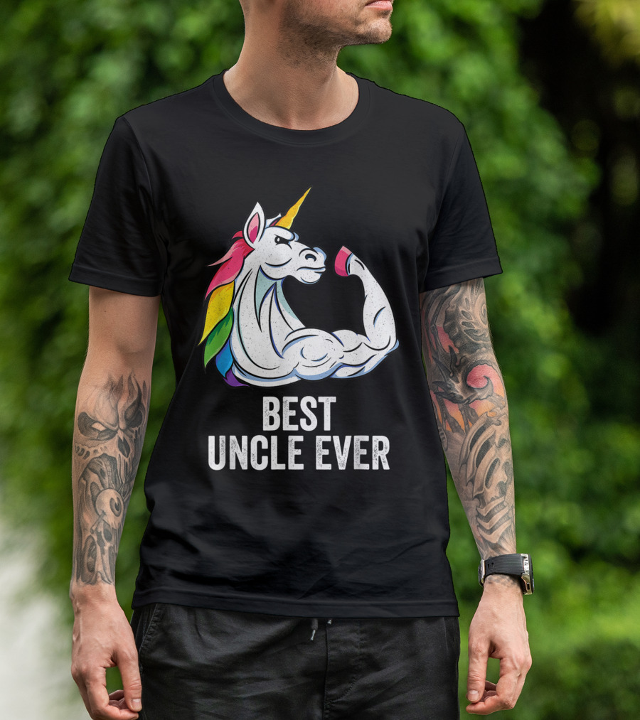 Mens Cute Unicorn Best Uncle Ever Fun T-Shirt