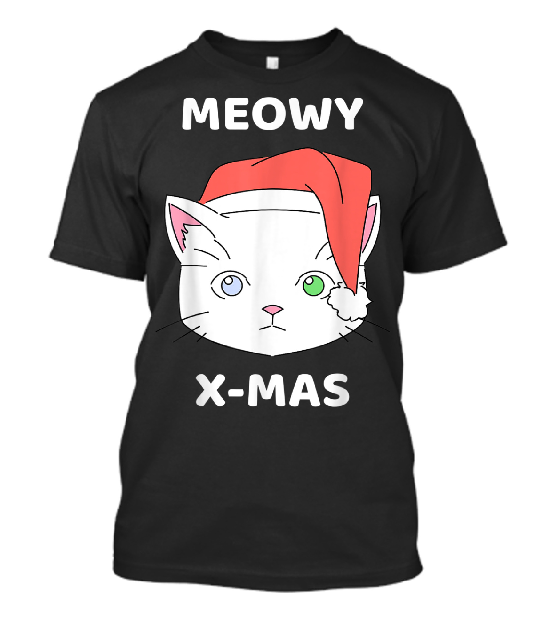 Meowy X-Mas Santa Hat Cute Cat Merry Christmas T-Shirt