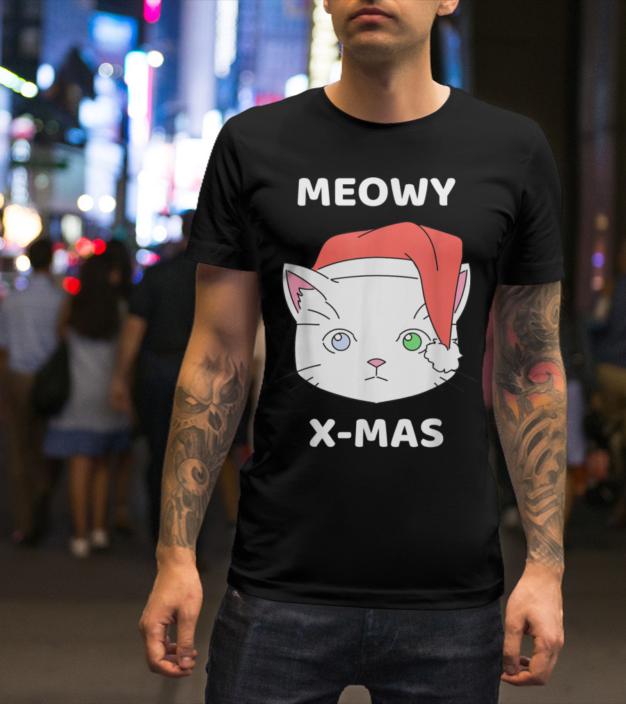 Meowy X-Mas Santa Hat Cute Cat Merry Christmas T-Shirt