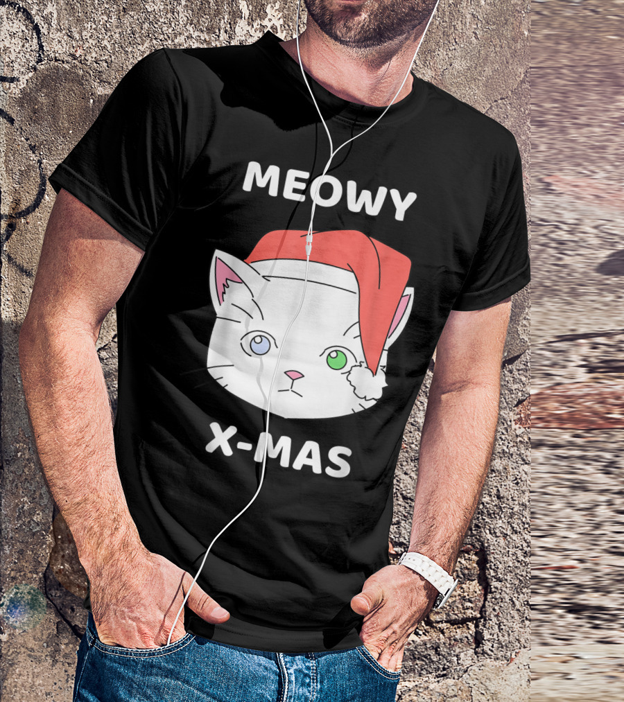 Meowy X-Mas Santa Hat Cute Cat Merry Christmas T-Shirt