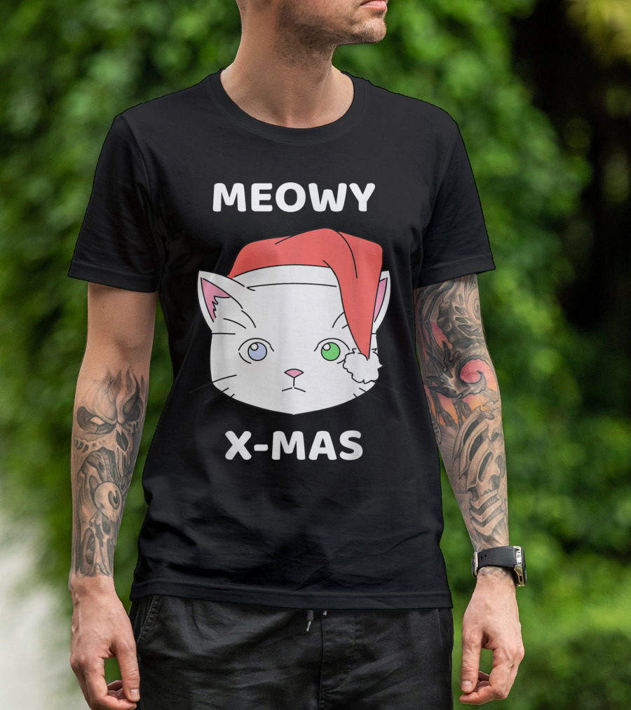 Meowy X-Mas Santa Hat Cute Cat Merry Christmas T-Shirt