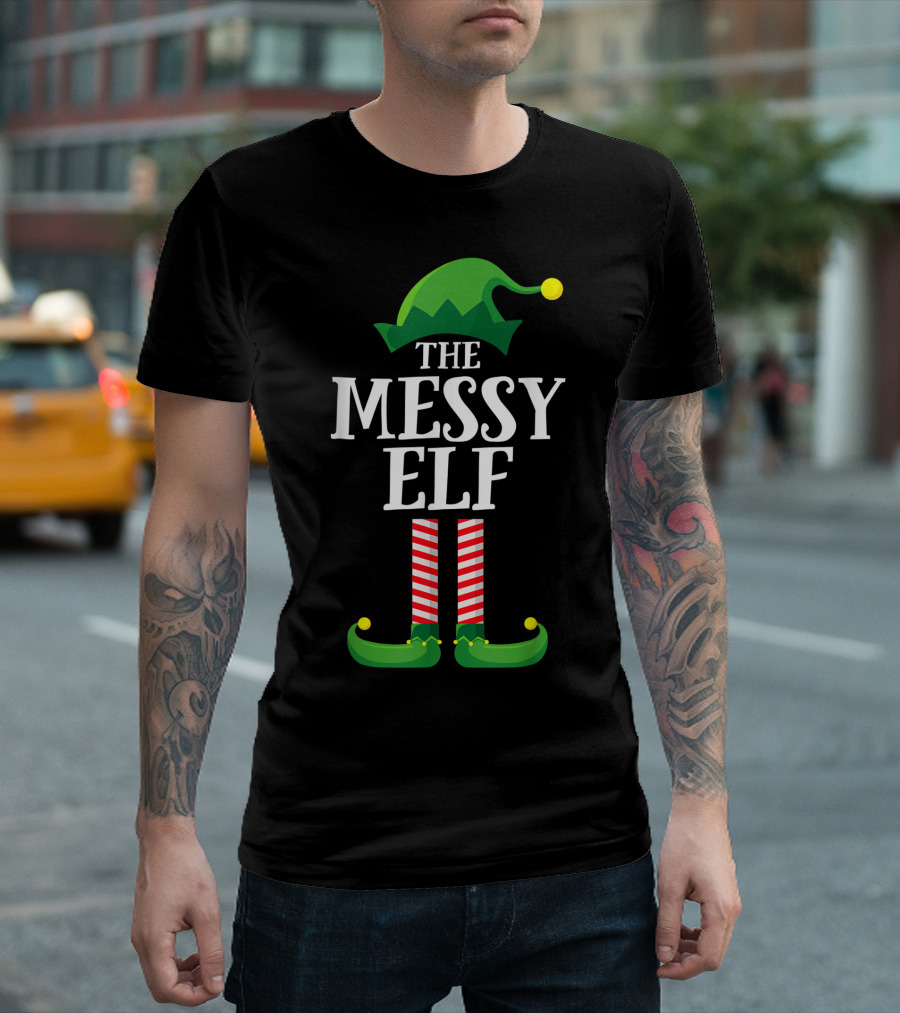The Messy Elf Hat Stripes Family Group T-Shirt
