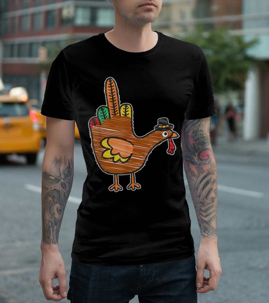 Middle Finger Turkey Kids Thanksgiving Bird Cartoon T-Shirt