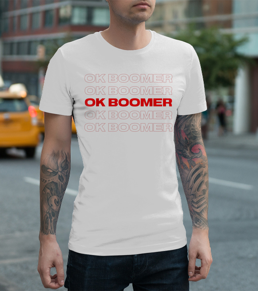 Ok Boomer Funny Millennial Repeated Text Red Highlight T-Shirt