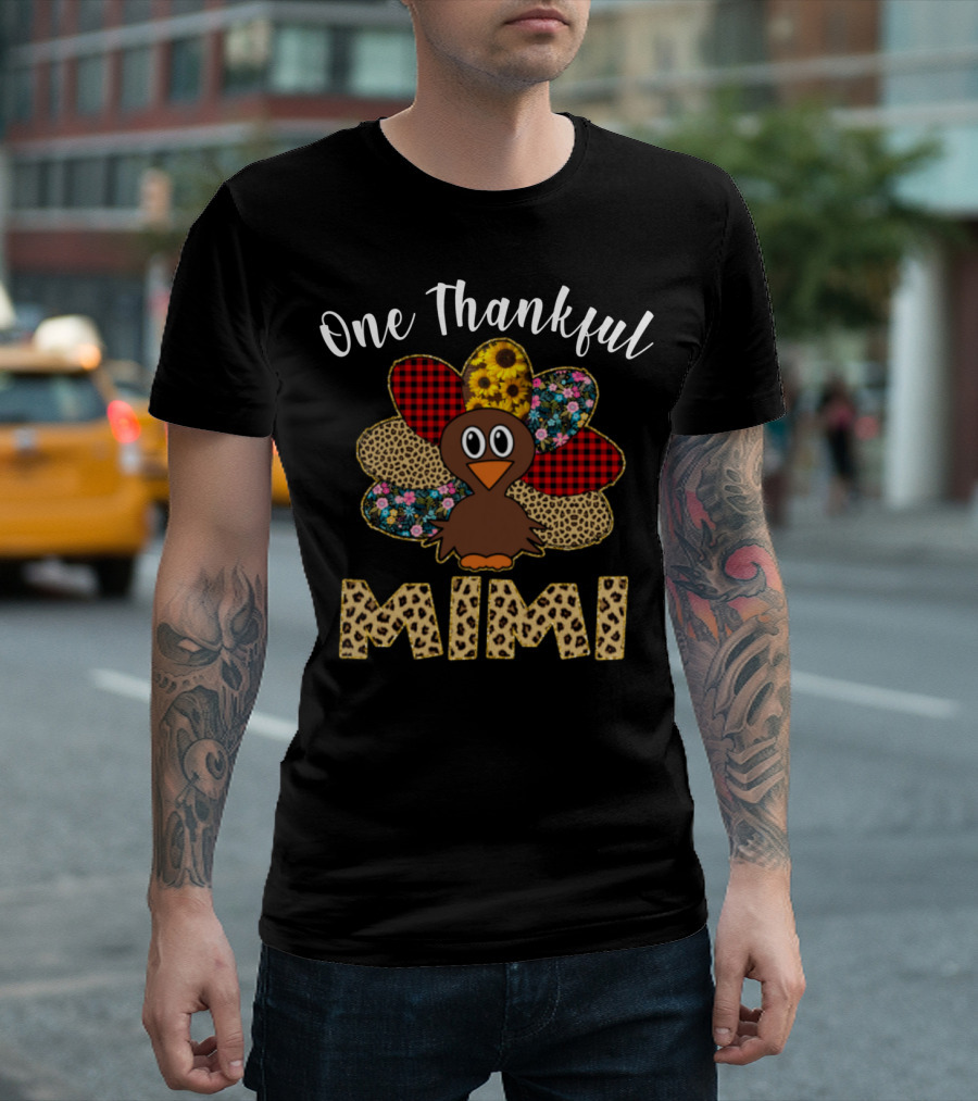 One Thankful Mimi Turkey with Sunflower and Plaid T-Shirt