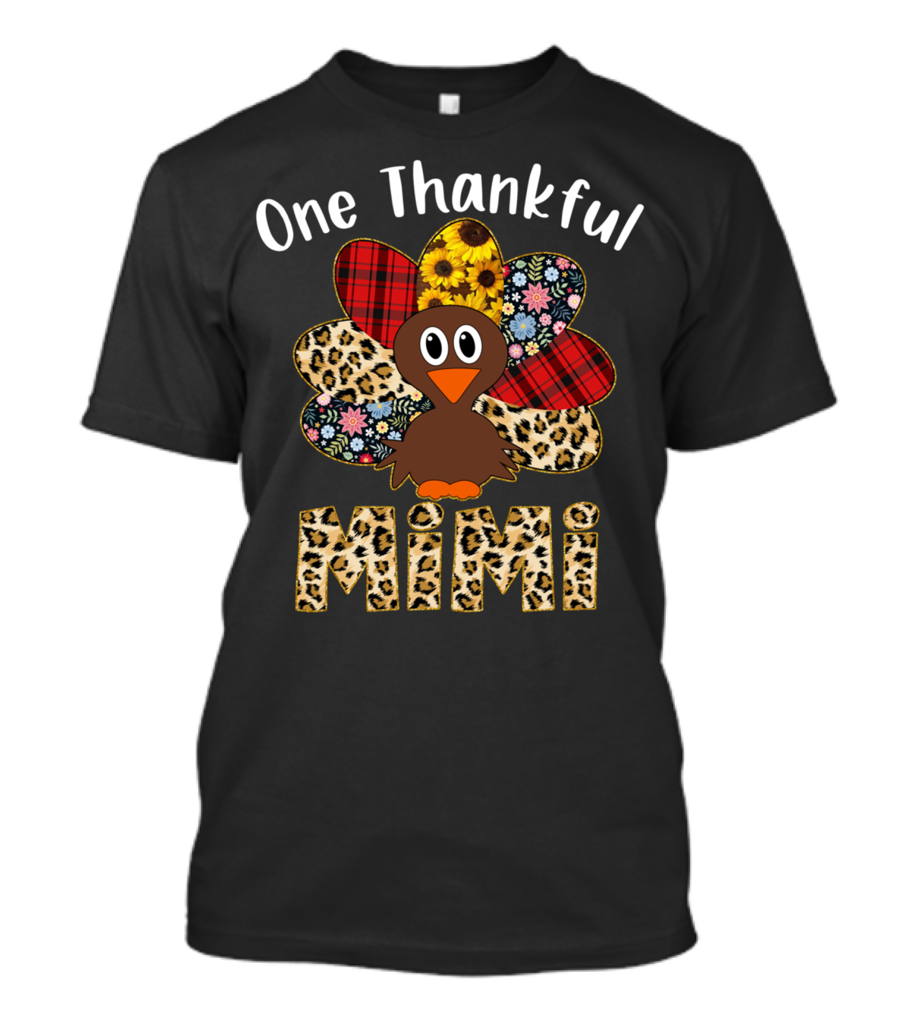 One Thankful Mimi Leopard Turkey Plaid Floral T-Shirt