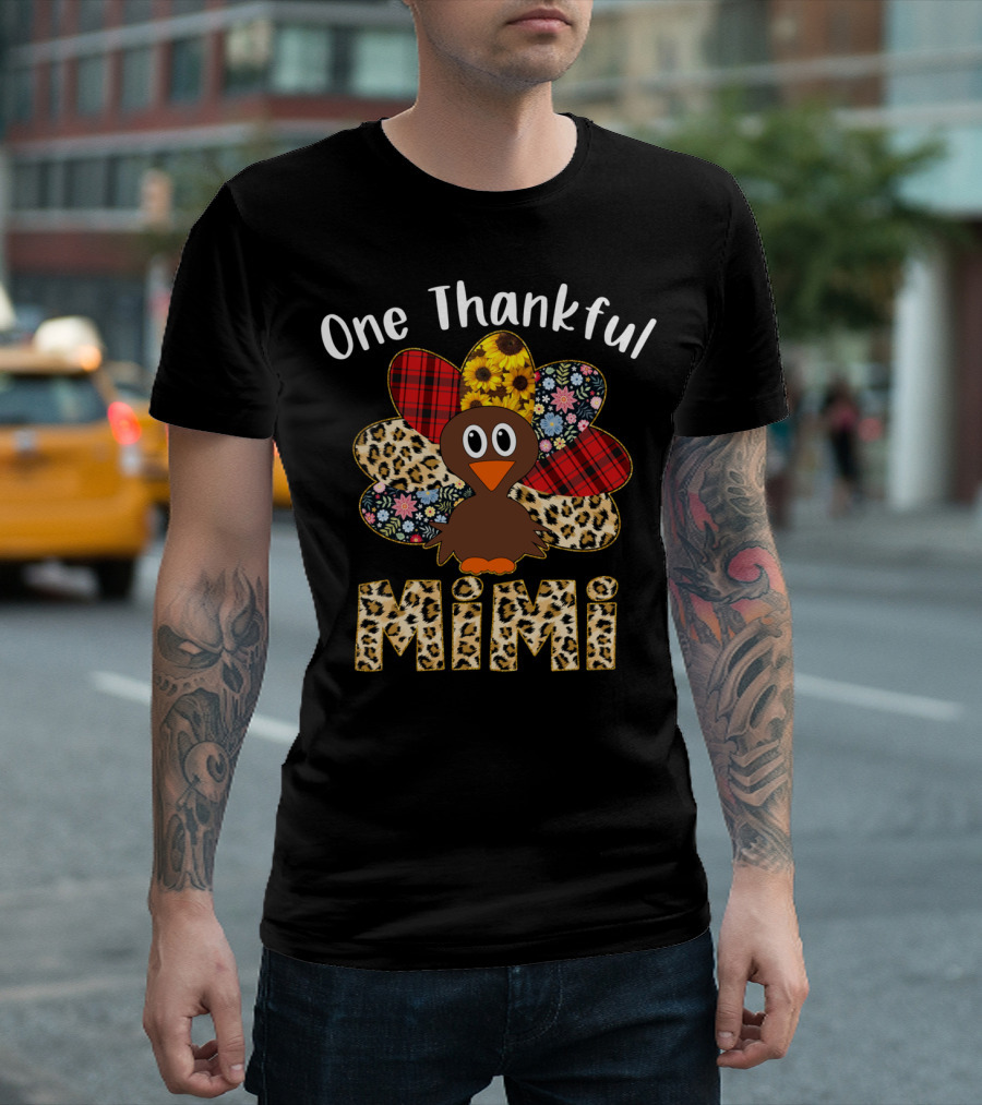 One Thankful Mimi Leopard Turkey Plaid Floral T-Shirt