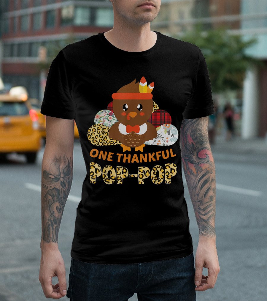 One Thankful Pop-Pop Turkey with Leopard and Plaid T-Shirt