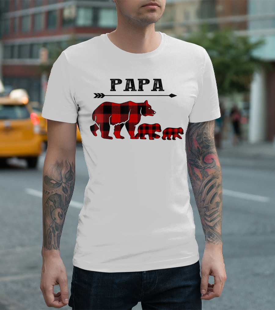 Papa Bear Red Plaid Pattern with Arrow T-Shirt