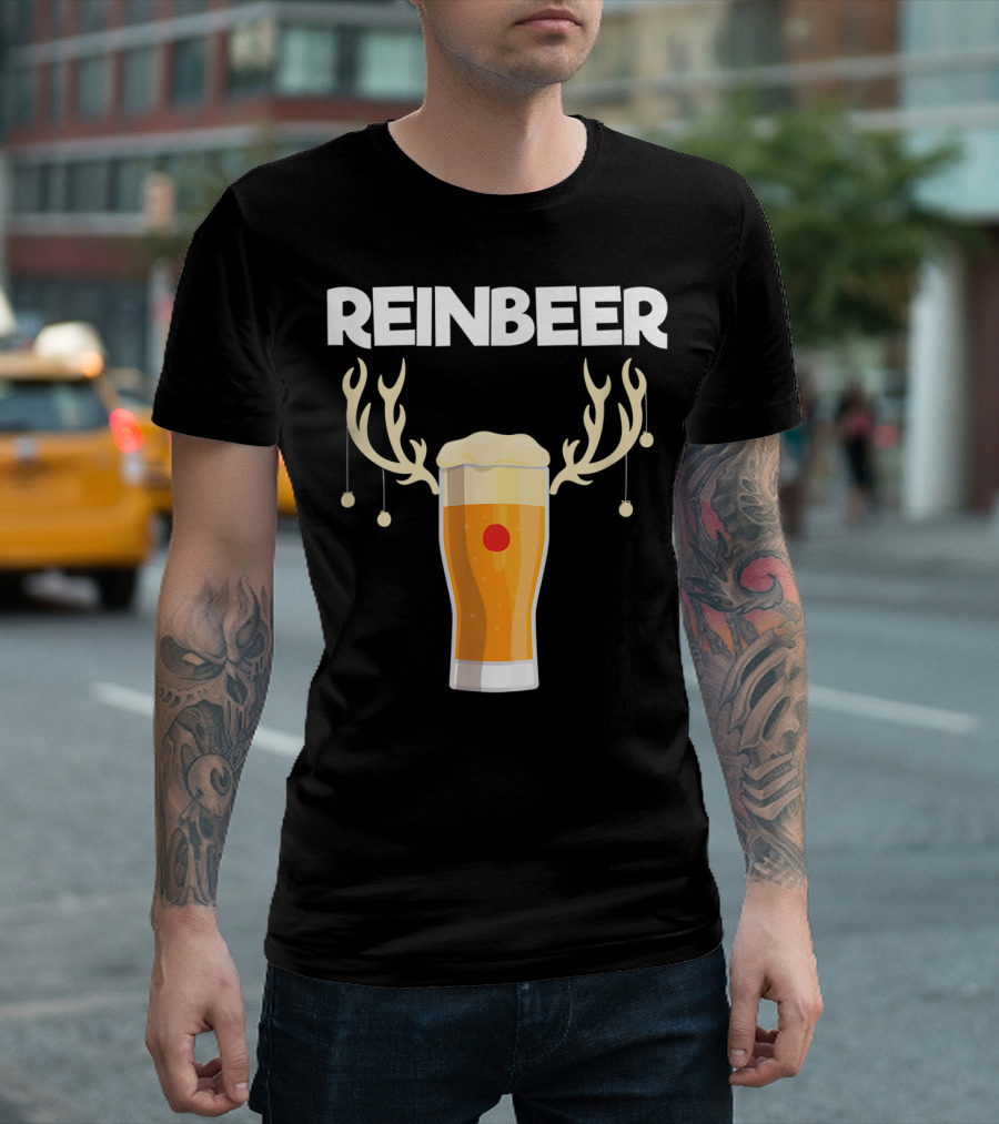 Reinbeer Santa Claus Reindeer Beer Antlers Festive Glass T-Shirt