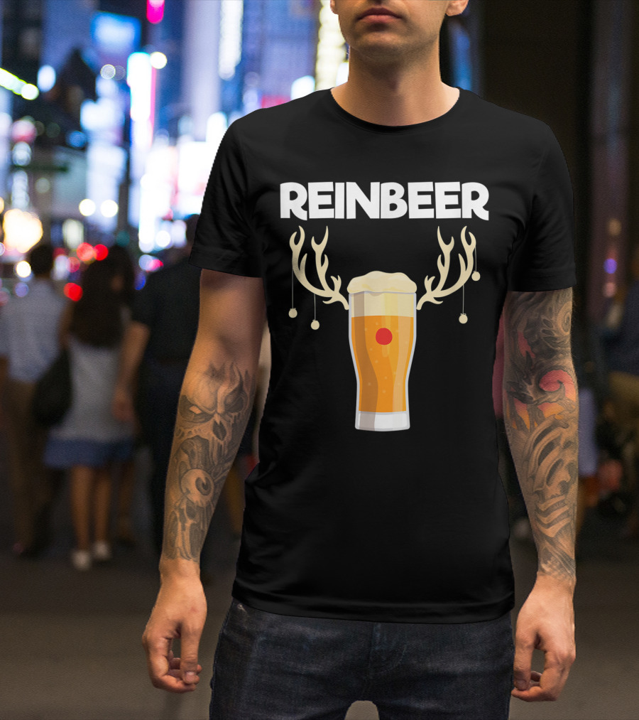 Reinbeer Santa Claus Reindeer Beer Antlers Festive Glass T-Shirt