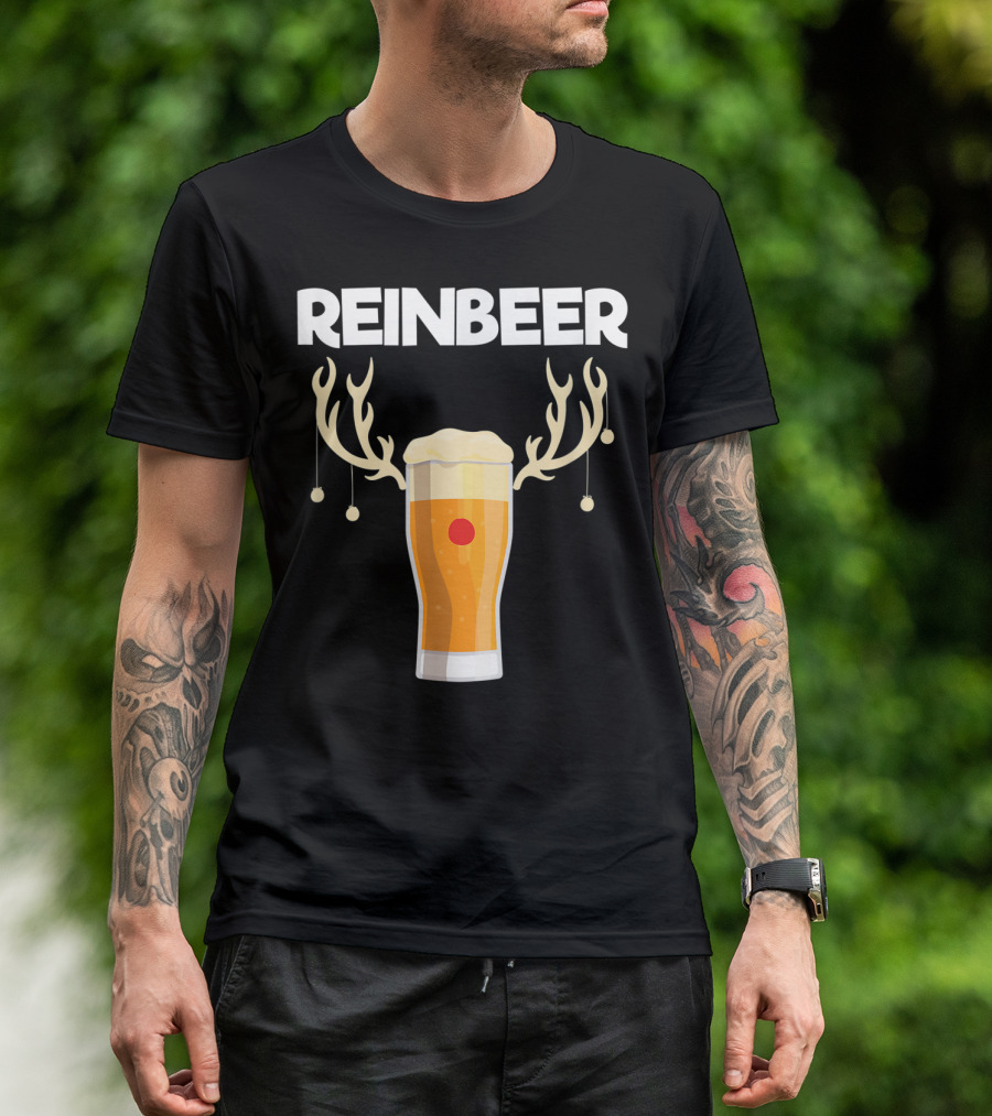Reinbeer Santa Claus Reindeer Beer Antlers Festive Glass T-Shirt