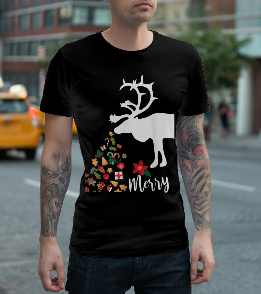 Reindeer Christmas Merry Holiday Icons Gifts Gingerbread Cookies T-Shirt
