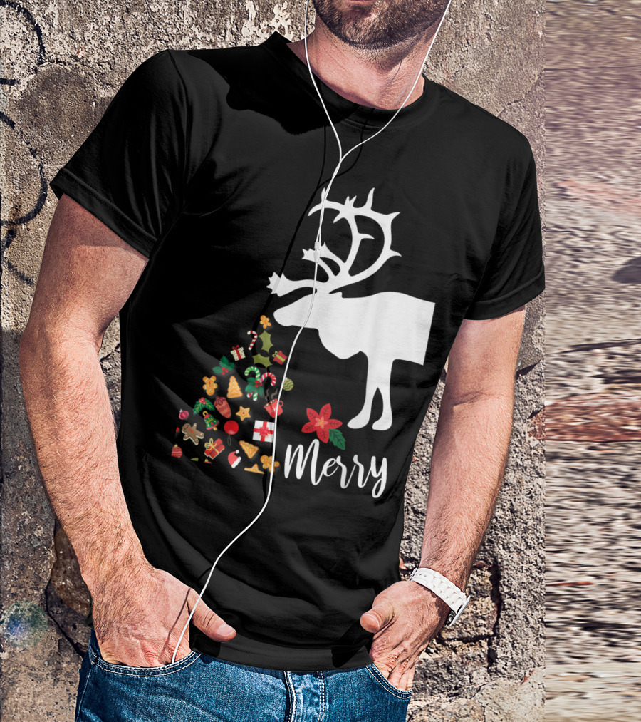Reindeer Christmas Merry Holiday Icons Gifts Gingerbread Cookies T-Shirt