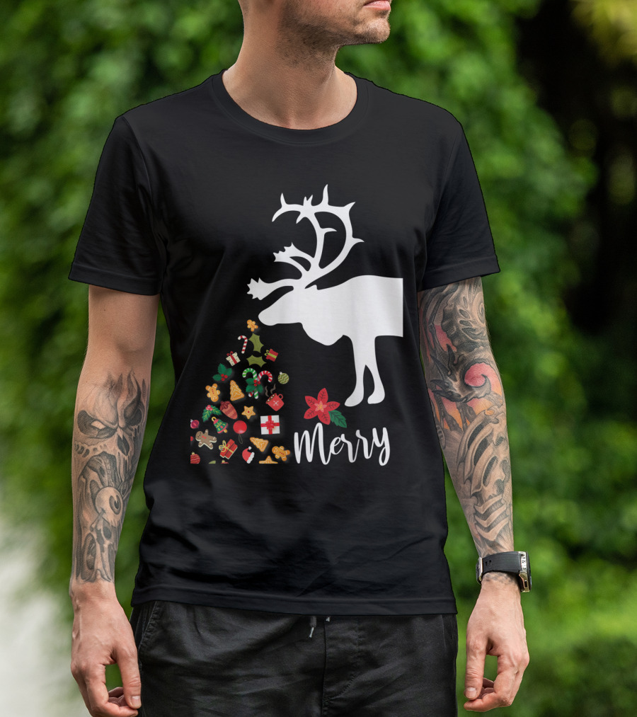 Reindeer Christmas Merry Holiday Icons Gifts Gingerbread Cookies T-Shirt