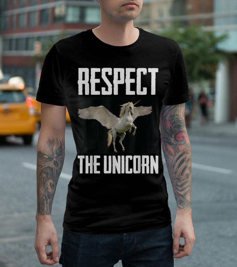 Respect The Unicorn Lover Funny Pegasus Unicorn Photo T-Shirt