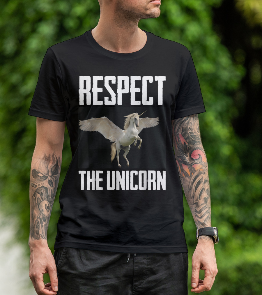 Respect The Unicorn Lover Funny Pegasus Unicorn Photo T-Shirt
