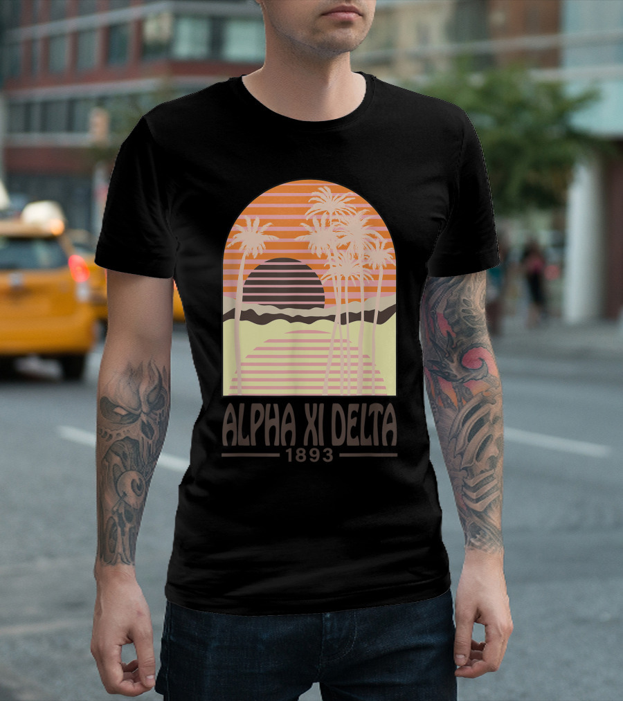 Alpha Xi Delta 1893 Sunset Palms Retro Arch T-Shirt