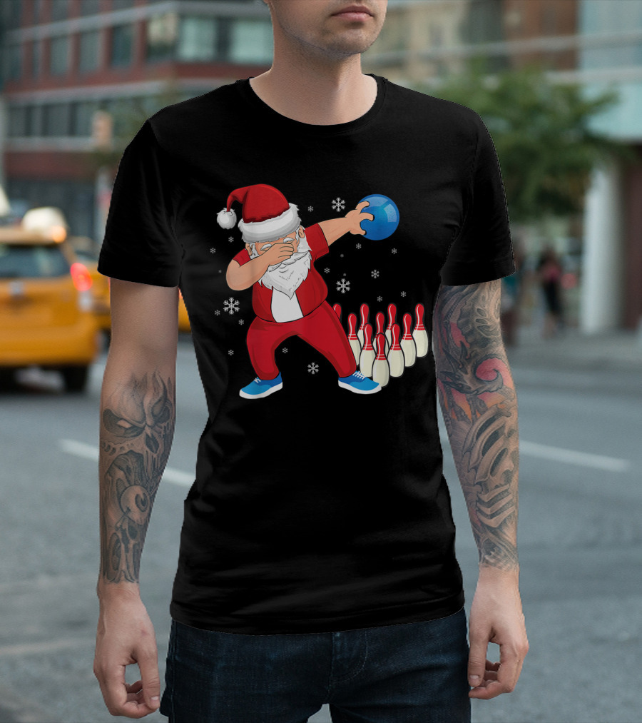 Dabbing Santa Claus Strikes Bowling Pins Christmas Holiday T-Shirt