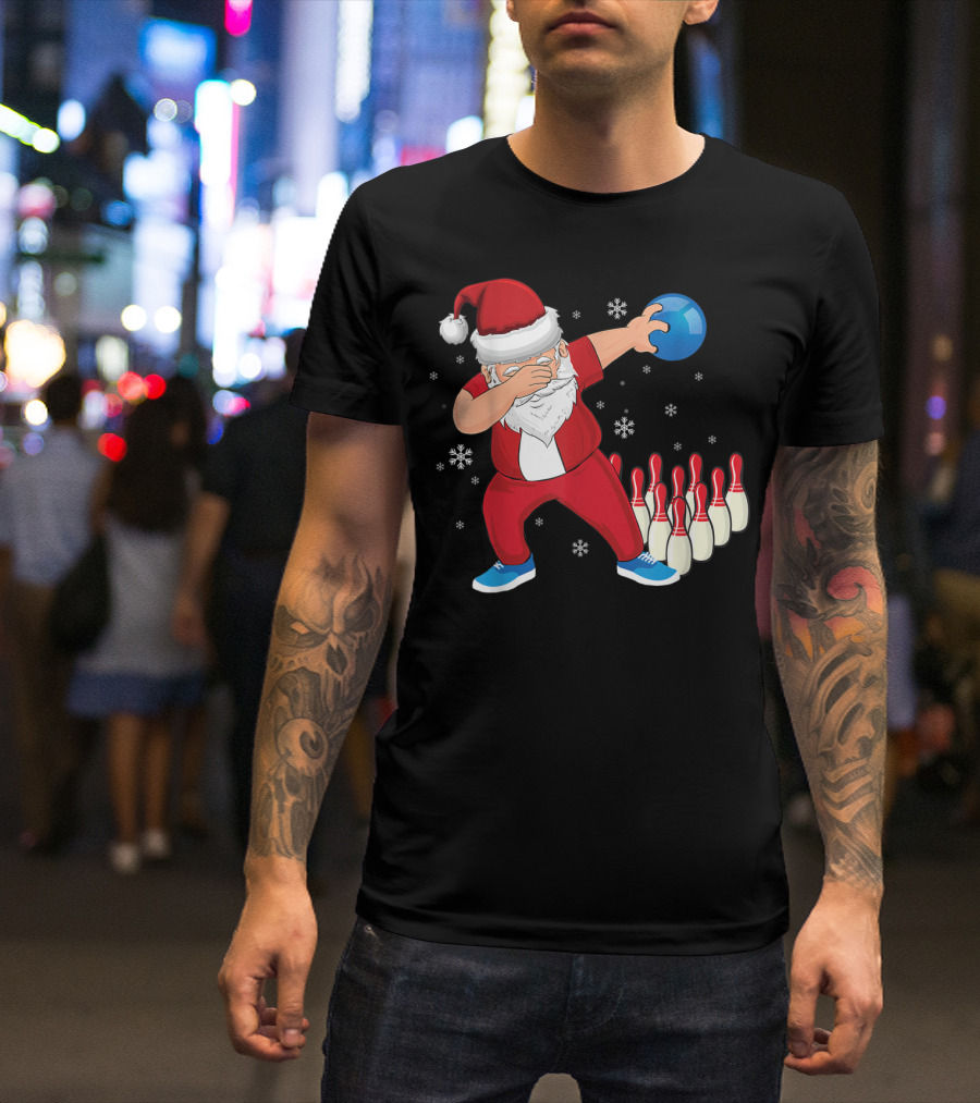 Dabbing Santa Claus Strikes Bowling Pins Christmas Holiday T-Shirt