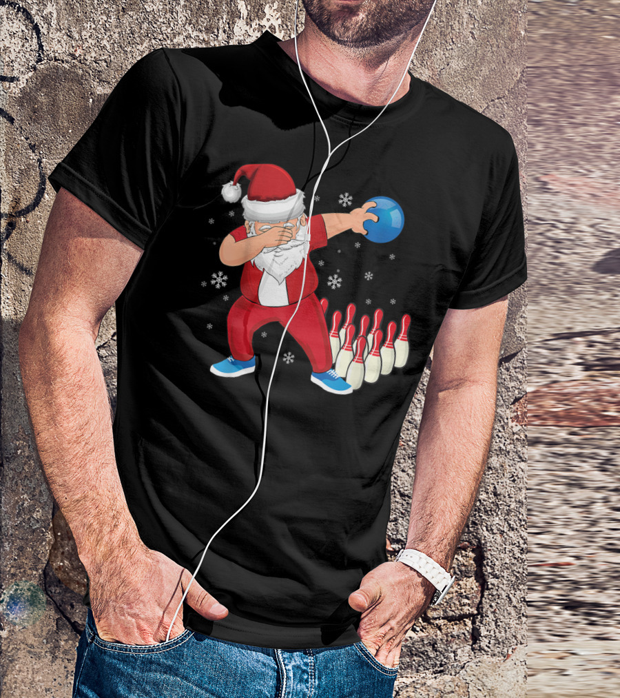 Dabbing Santa Claus Strikes Bowling Pins Christmas Holiday T-Shirt