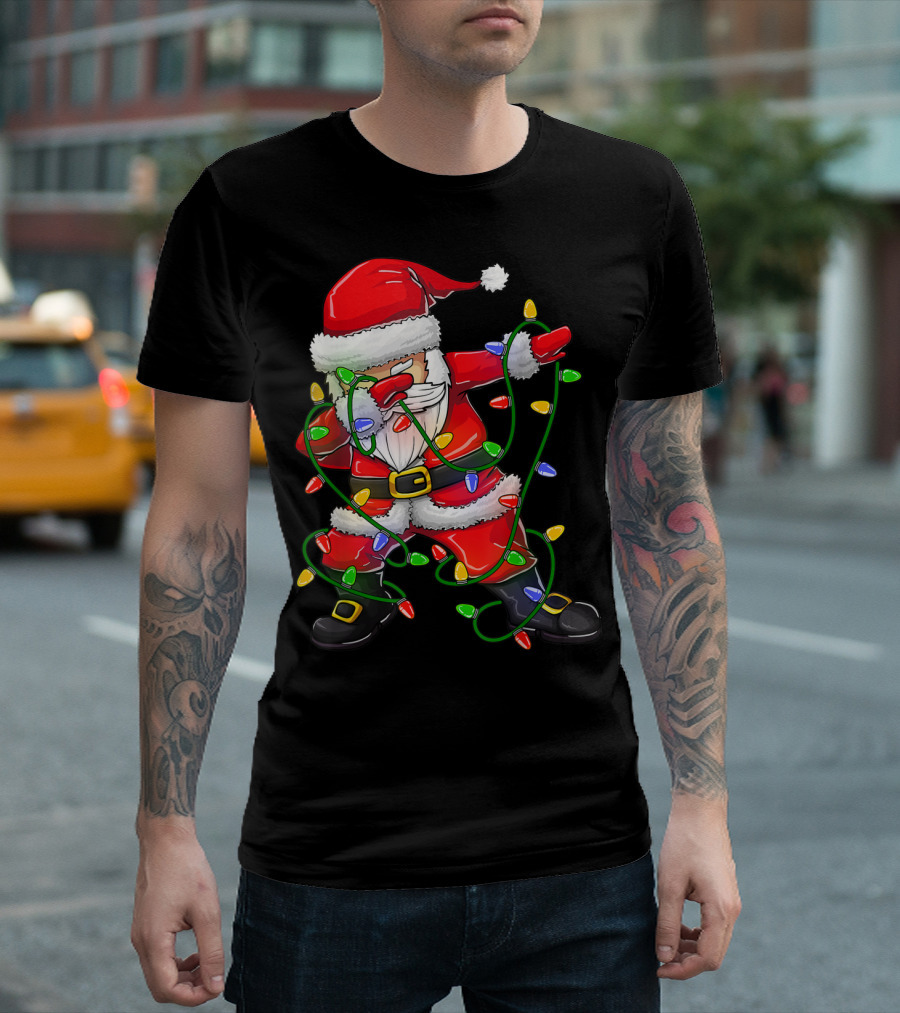 Dabbing Santa Girls Christmas Tree Lights T-Shirt