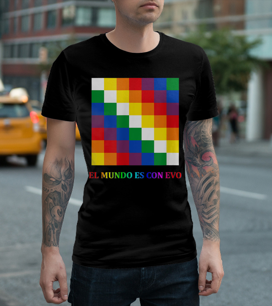 El Mundo Es Con Evo Colorful Indigenous People's Wiphala Squares T-Shirt