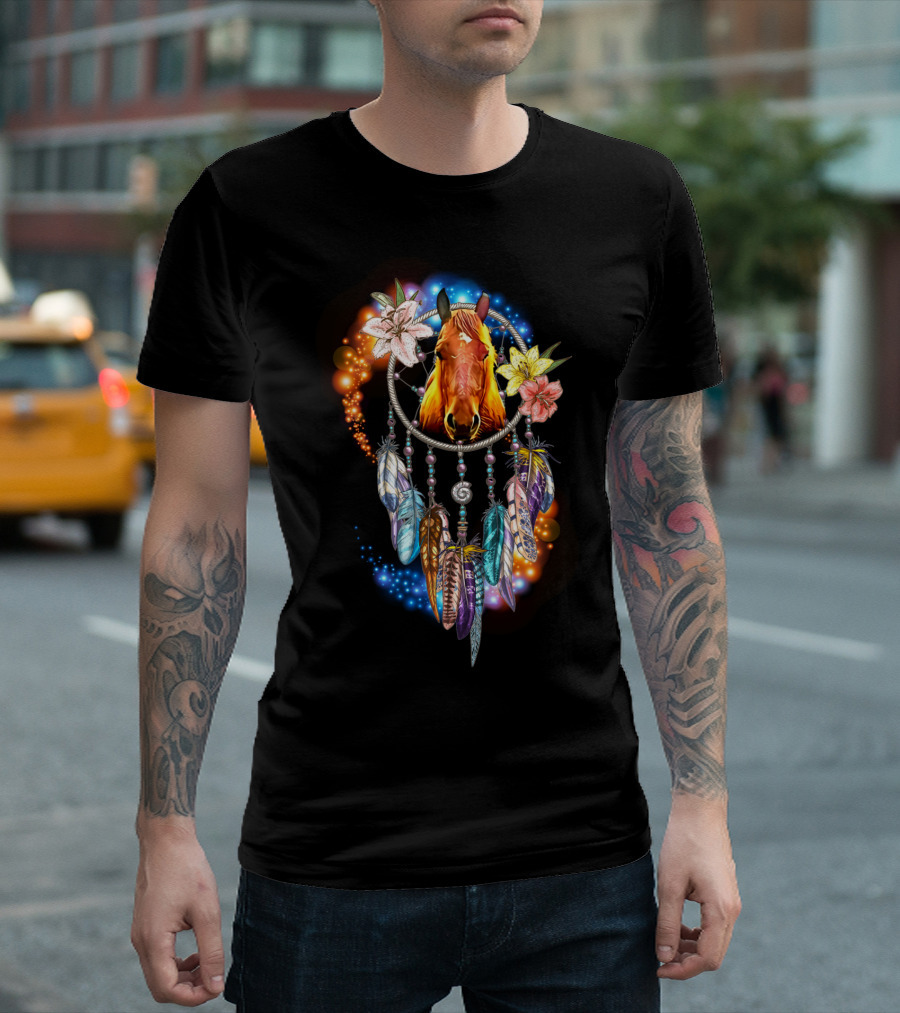 Colorful Floral Dream Catcher with Horse for Animal Lovers T-Shirt