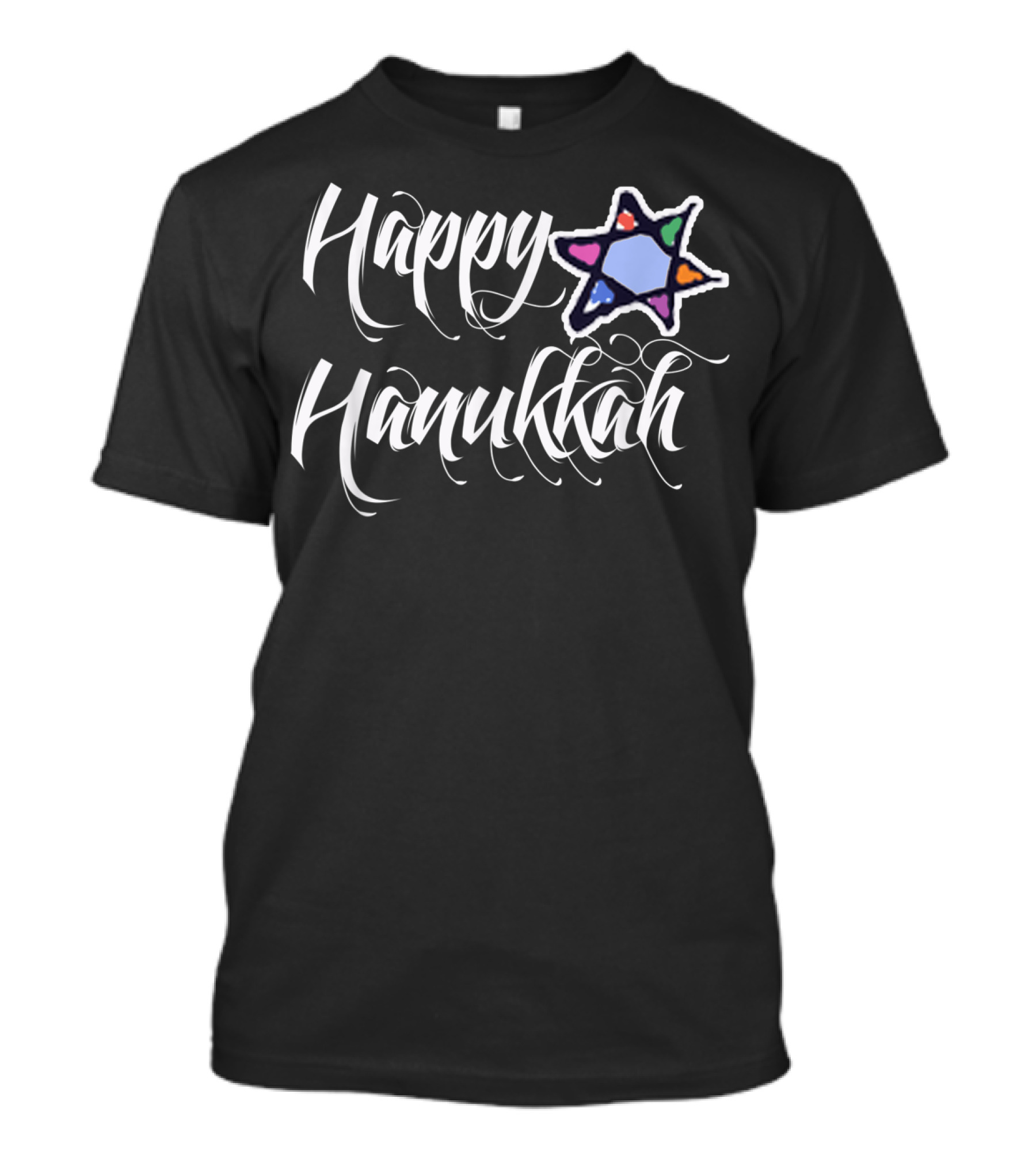Happy Hanukkah Colorful Star Typography T-Shirt