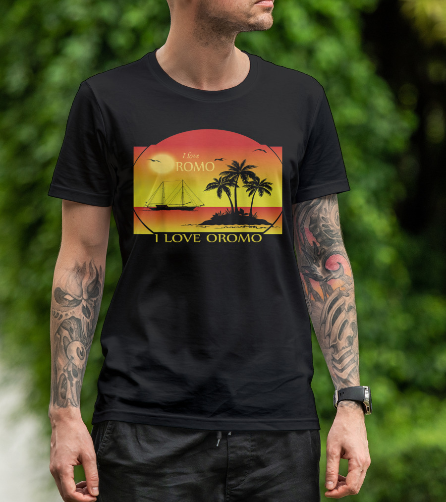 I Love Oromo Sunset With Palm Trees And Ship T-Shirt