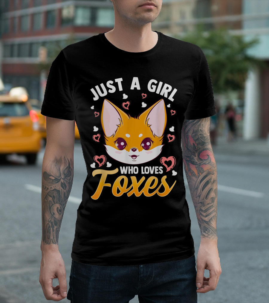 Just A Girl Who Loves Foxes With Cute Fox Face Surrounded By Hearts T-Shirt