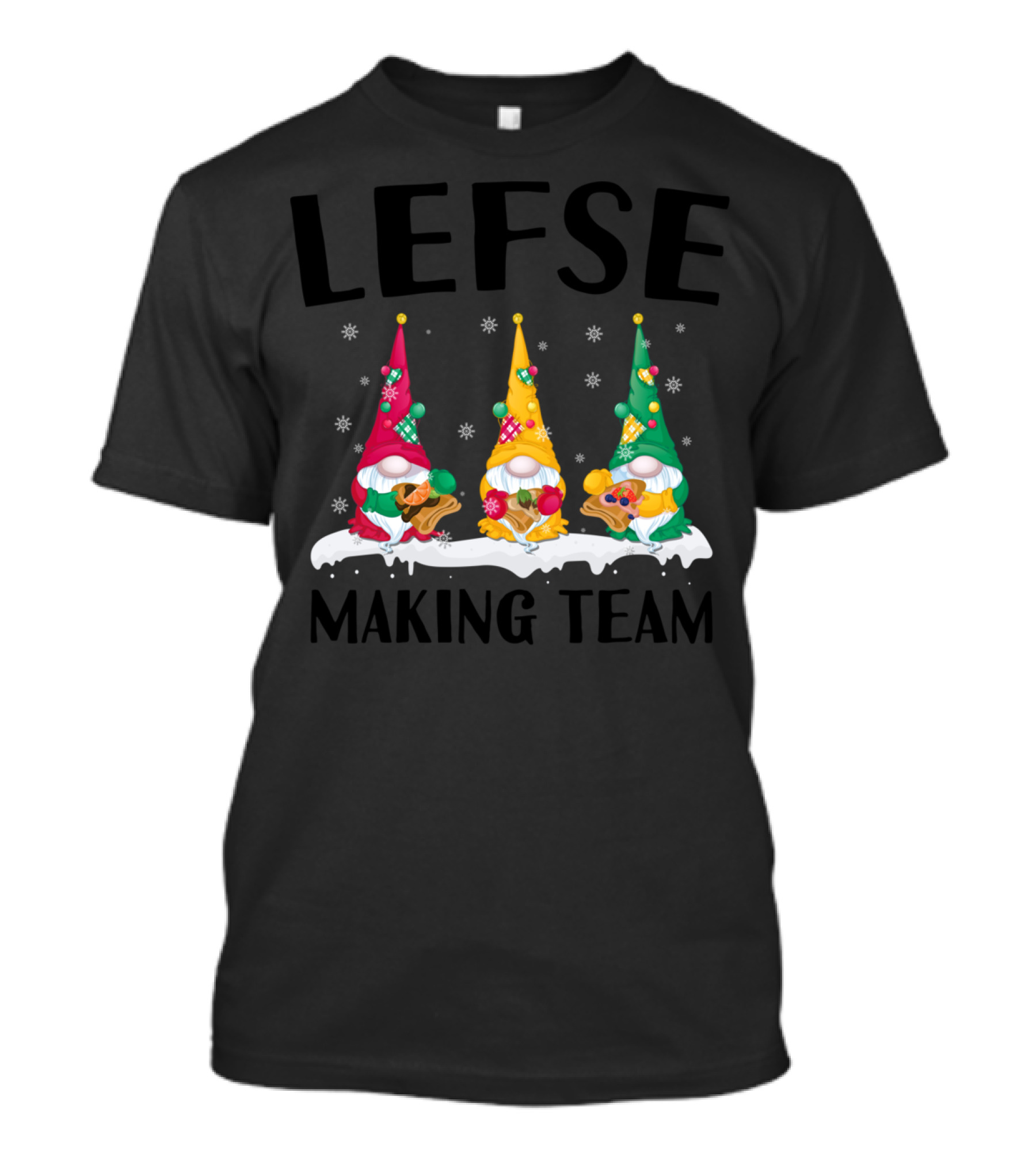 Lefse Making Team Gnome Nisse Tomte Christmas Snowflakes T-Shirt