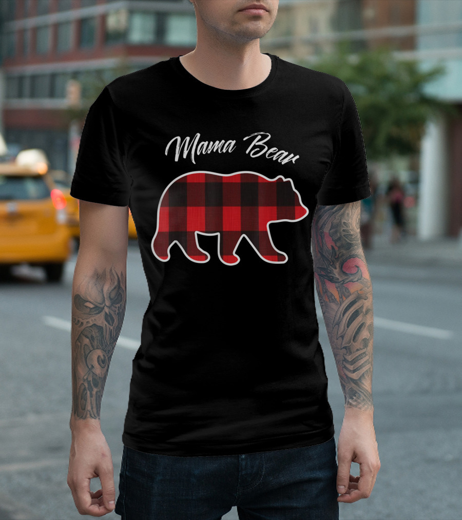Mama Bear Red Plaid Matching Family Christmas T-Shirt