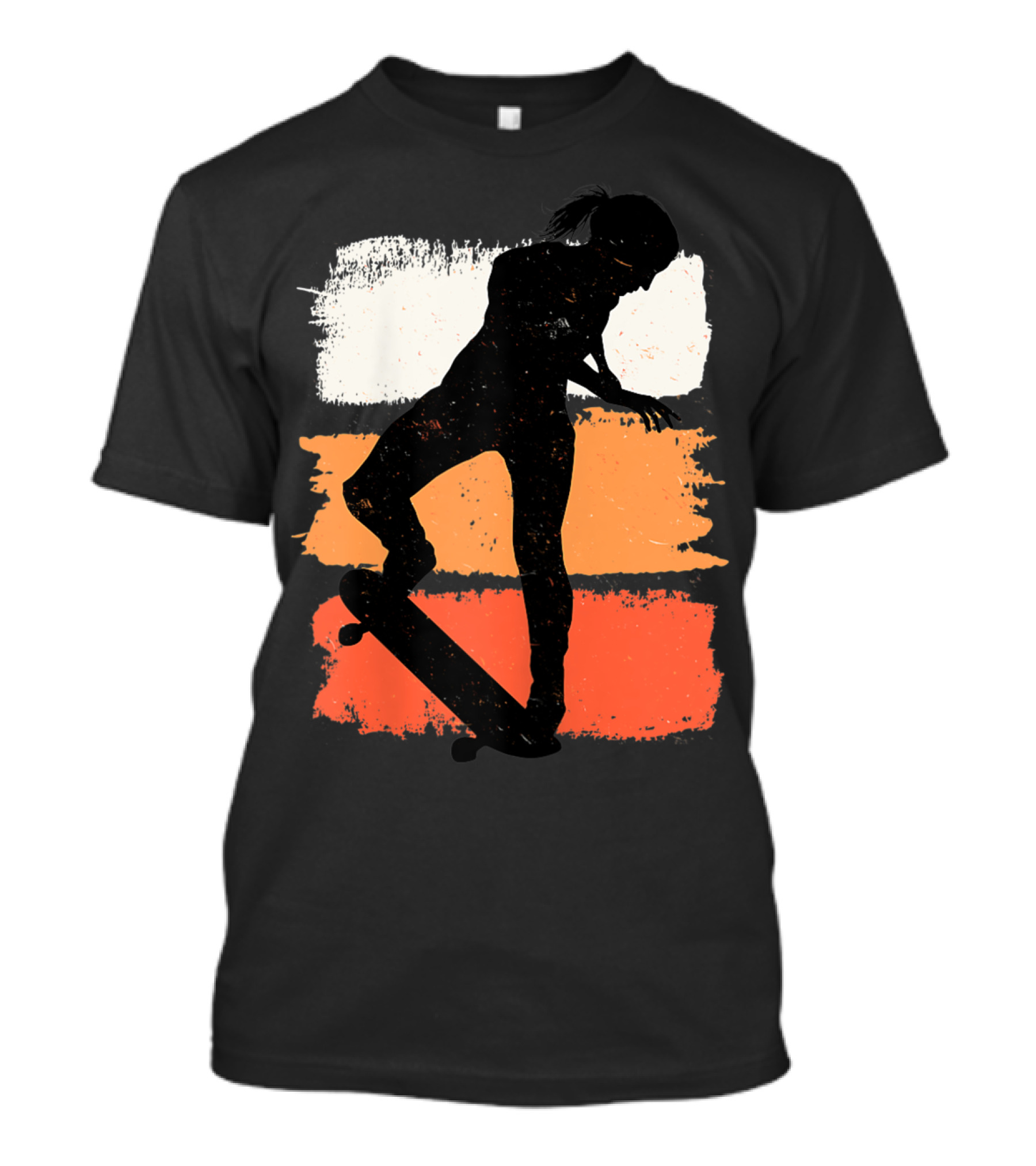 Girls Skateboarding Women Skater Silhouette On Brushstroke Background T-Shirt
