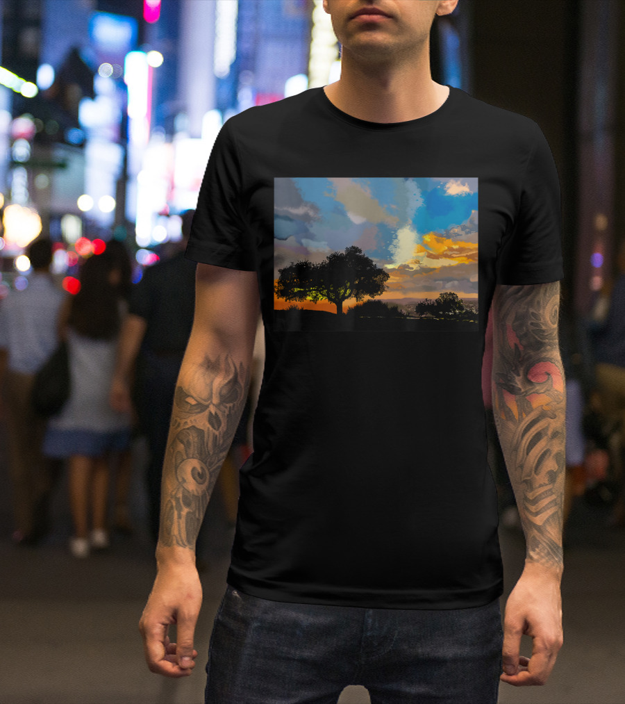 Sunset Art Painting Tree Silhouette Under Vibrant Sky T-Shirt