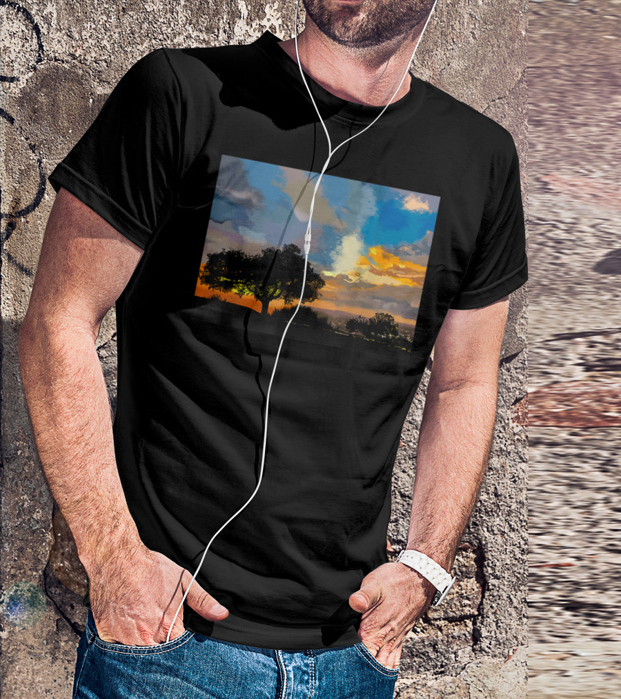 Sunset Art Painting Tree Silhouette Under Vibrant Sky T-Shirt