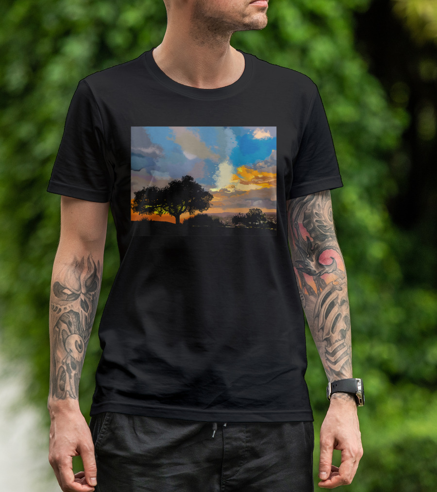Sunset Art Painting Tree Silhouette Under Vibrant Sky T-Shirt