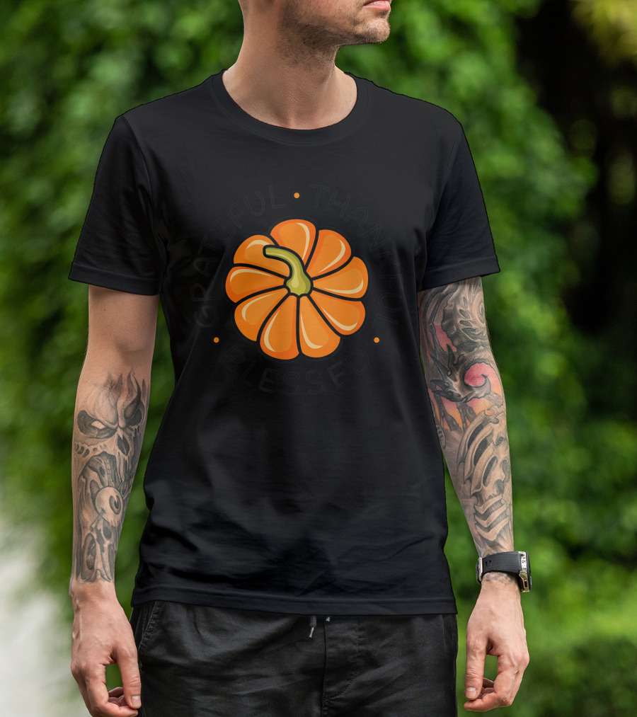 Thanksgiving Grateful Thankful Blessed Pumpkin Orange T-Shirt